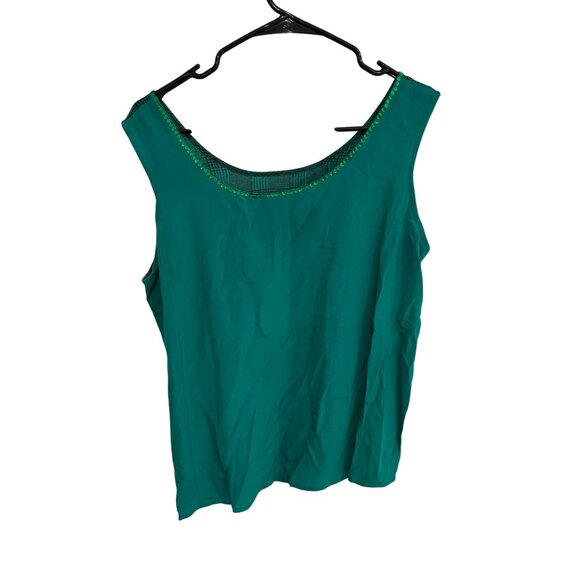 Diane Gilman Green Plaid Silk Sleeveless Tank Top with Sequins SZ Medium - Picture 3 of 8
